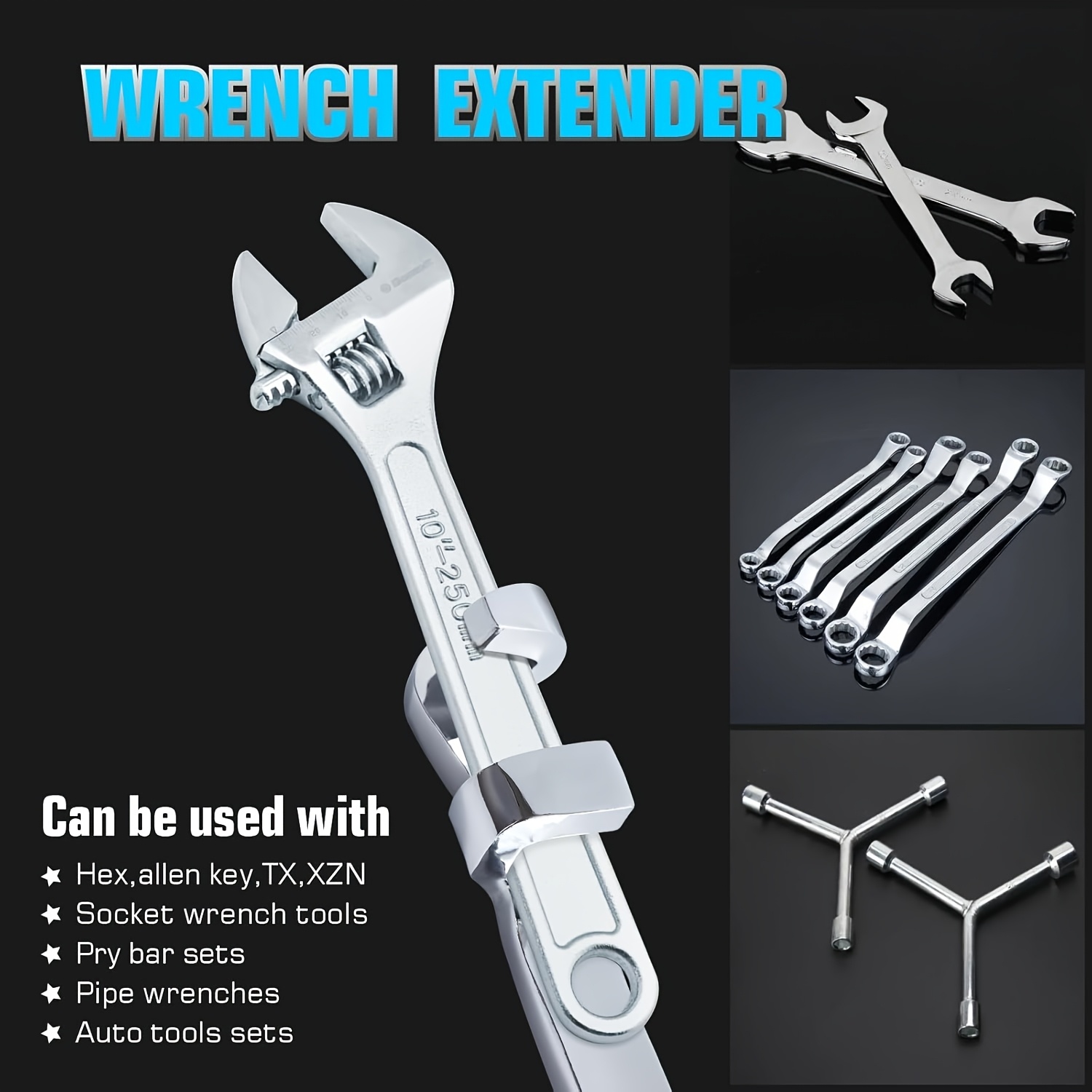 QWORK 15-Inch Wrench Extender Tool Bar – Drop-Forged Alloy Steel Torque Adaptor Breaker Bar, Fits Wrenches Up To 1 Inch