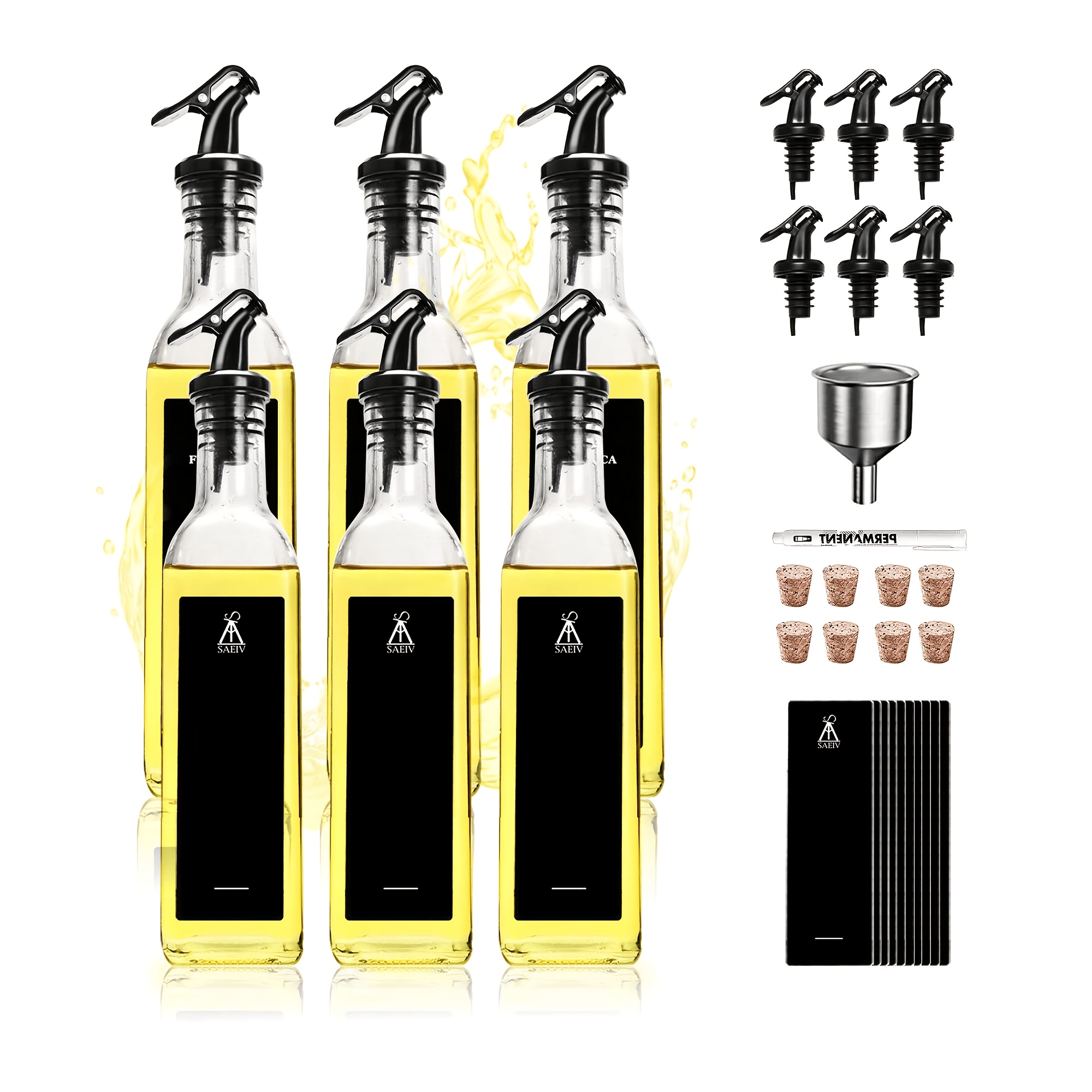 TEMU 6/12pcs Set Of Oil Bottles And Oil Pots With Inverted Mouths, 250ml Oil Bottles, Vinegar And Oil Bottle Sets, Exquisite Labels, Olive Oil Pots,