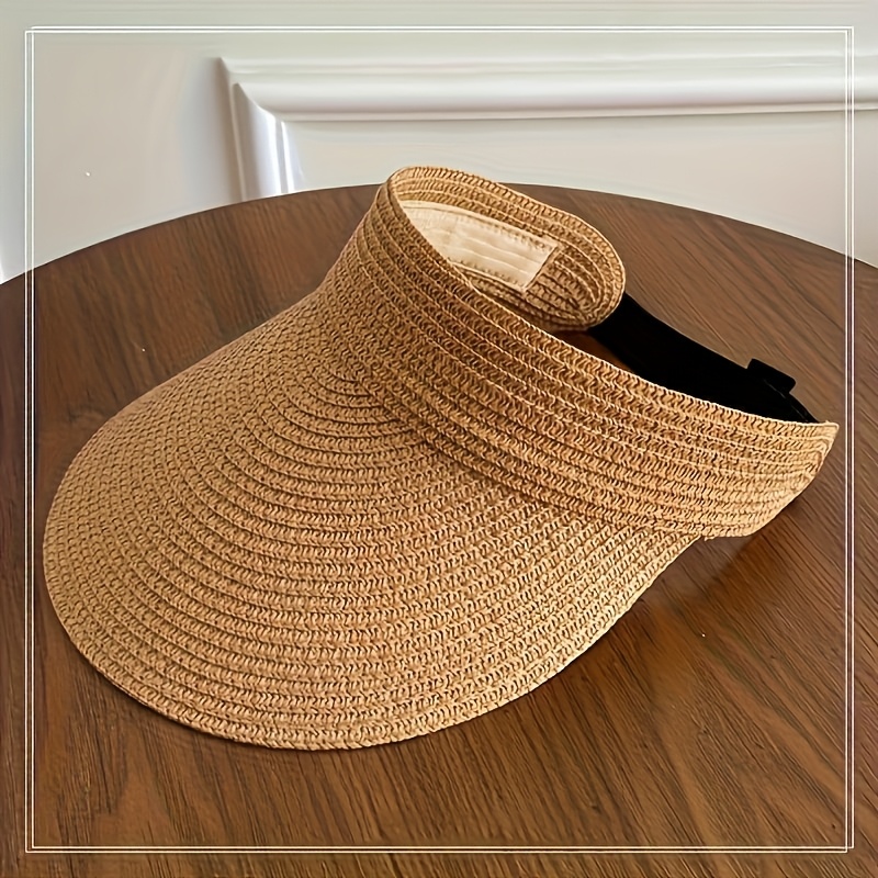 1pc straw sun visor women wide brim foldable beach hat Temu Kuwait