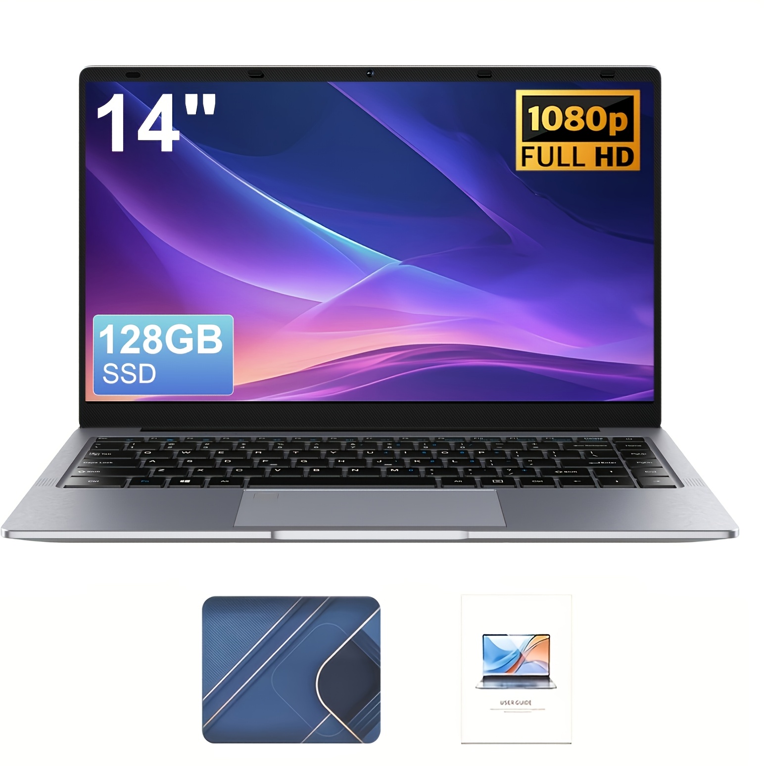 suxi 2026 14 inch new laptop   celeron n3710 8gb ddr4 128 256ssd large battery capacity hd camera office entertainment learning online class video conference use spring promotion   keyboard film mouse pad wired mouse