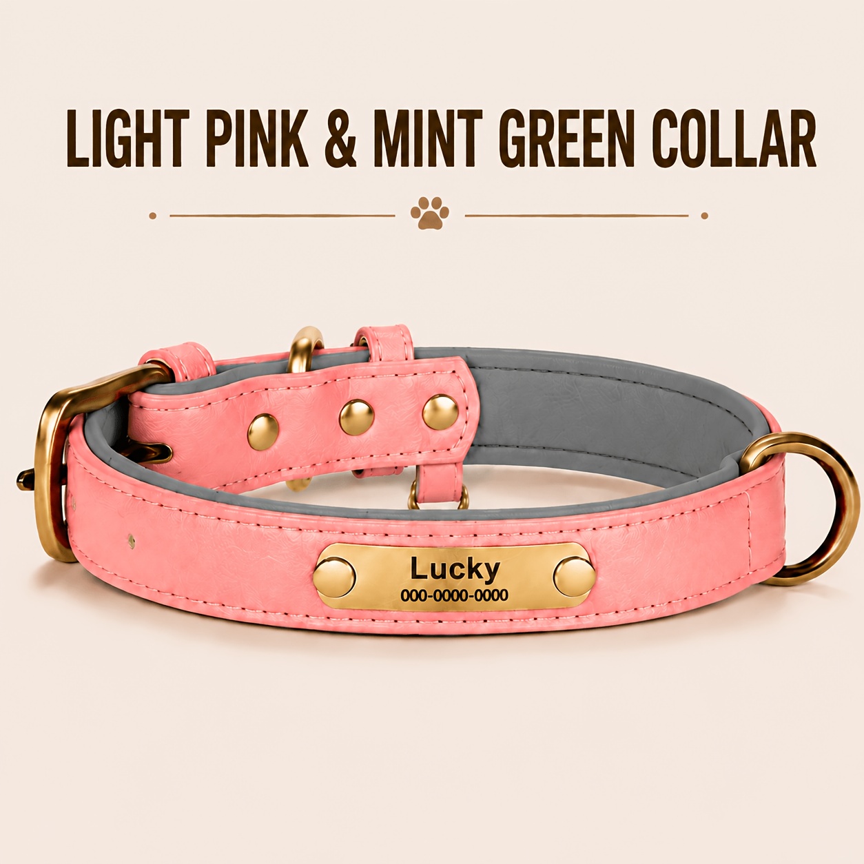 Personalized Faux Leather Dog Collar with Adjustable ID Tag