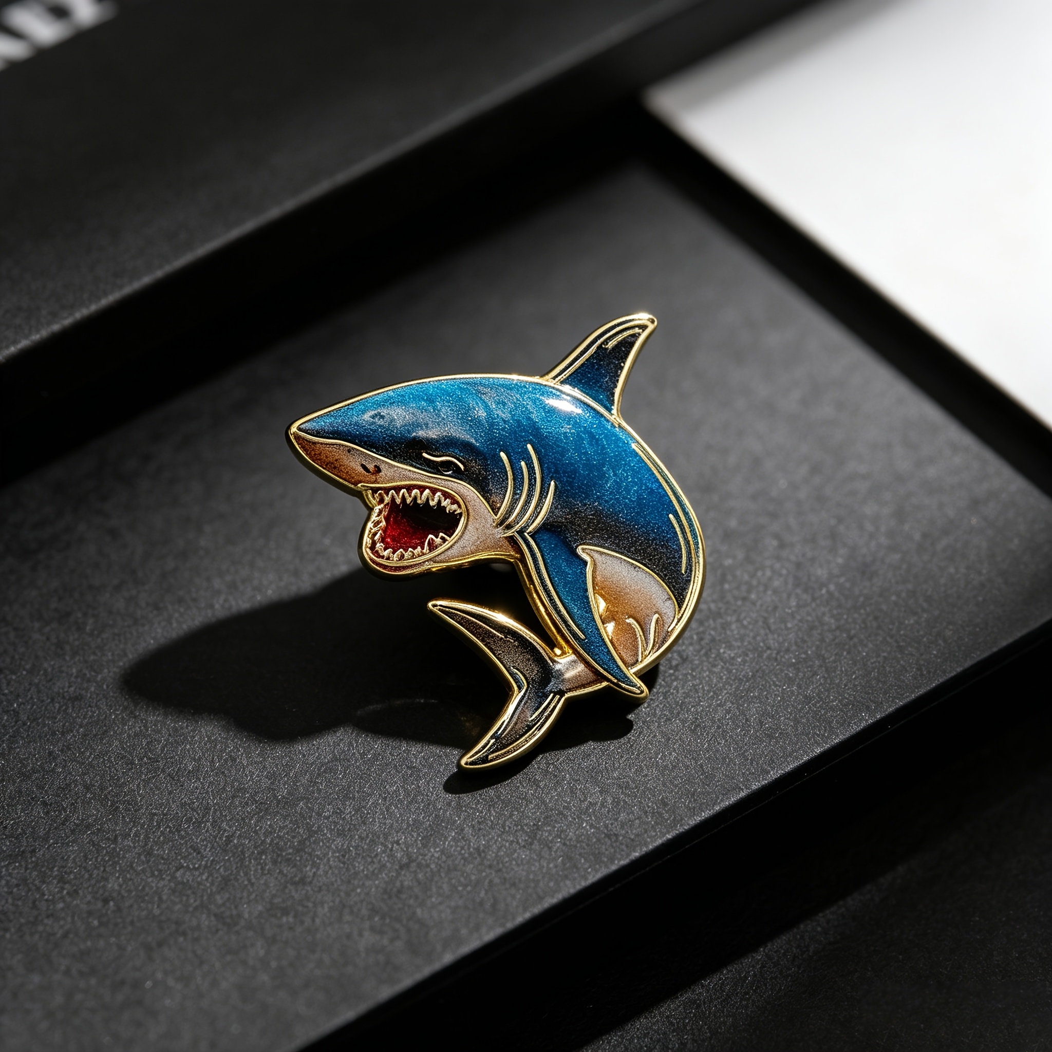 TEMU 1pc Blue And Golden Shark Enamel Brooch, Trendy Marine Animal Pin, Suitable For Denim Jackets And Backpacks, An Excellent Gift For Ocean Lovers