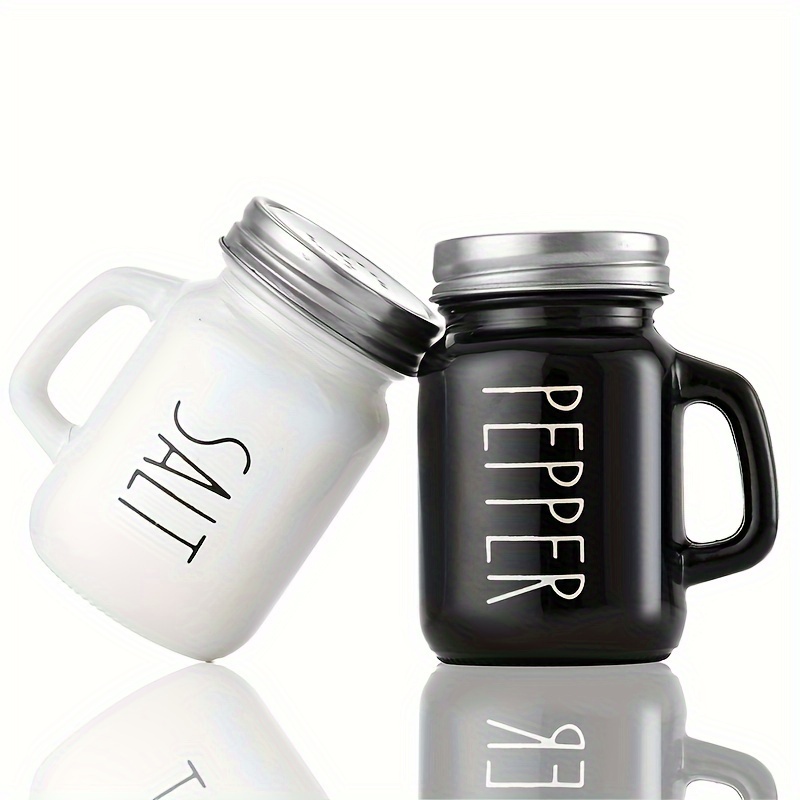 TEMU Salt & Pepper Shaker Set - 2pcs, Black & With Handles And Stainless Steel , 4.4oz Spice Jars For Kitchen Decor