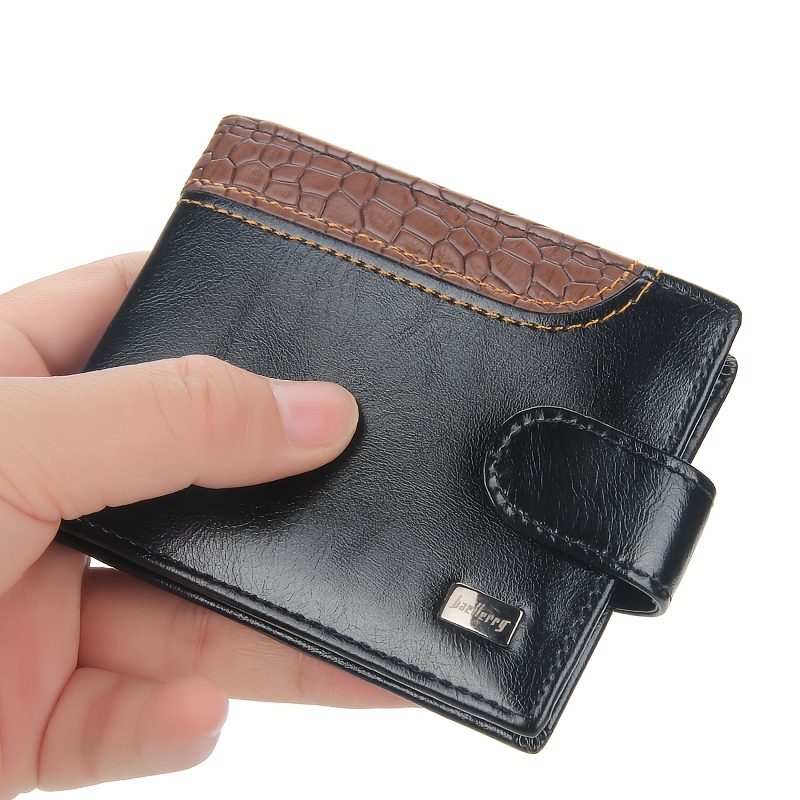 TEMU 1pc Baellerry Multifunctional Men's Wallet, Large Capacity With Magnetic Card Slots + Coin Pocket, Crocodile-pattern Business Short Snap Closure