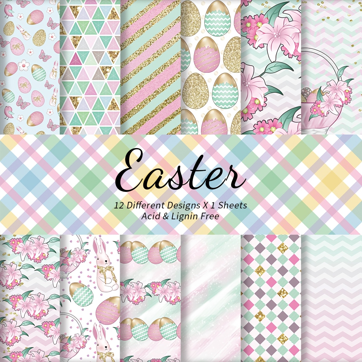 

12pcs Easter Scrapbooking Kit - Vibrant Bunny & Egg Designs, Acid-free Diy Craft Paper, Gift Boxes, Cards & Decorative Projects