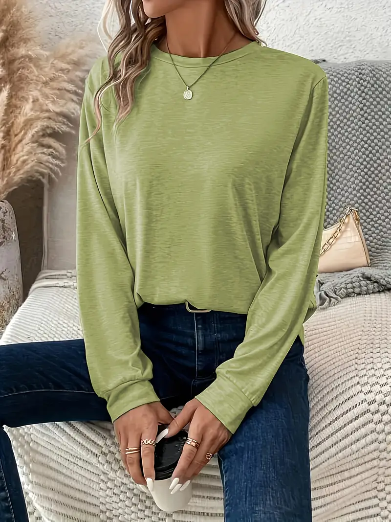 solid color crew neck t shirt casual long sleeve t shirt for womens clothing Product details 19