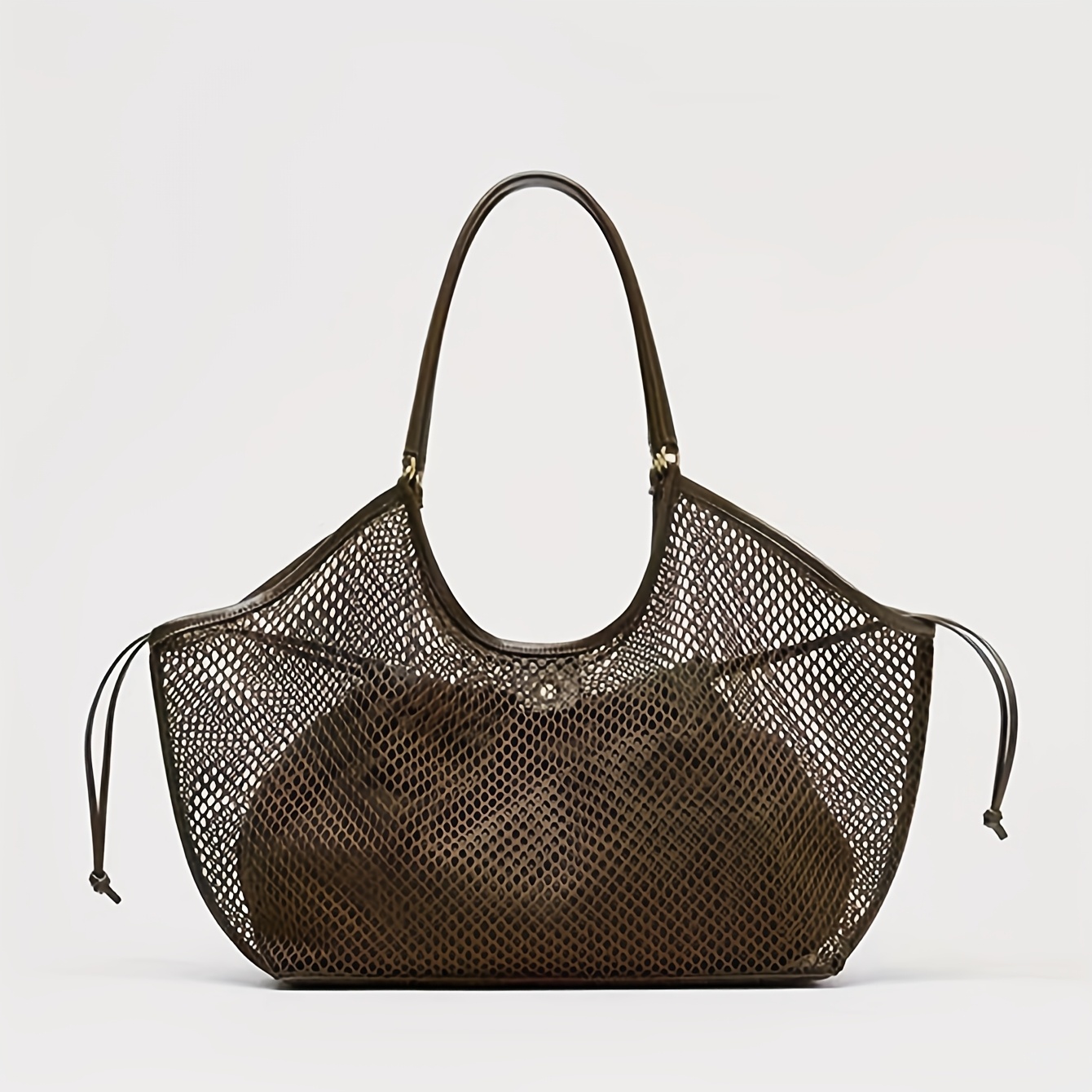   2025 summer beach tote bag for women large capacity military green mesh vacation bag with magnetic closure durable polyester fixed shoulder straps for   picnics beach bag modern beachwear sturdy construction