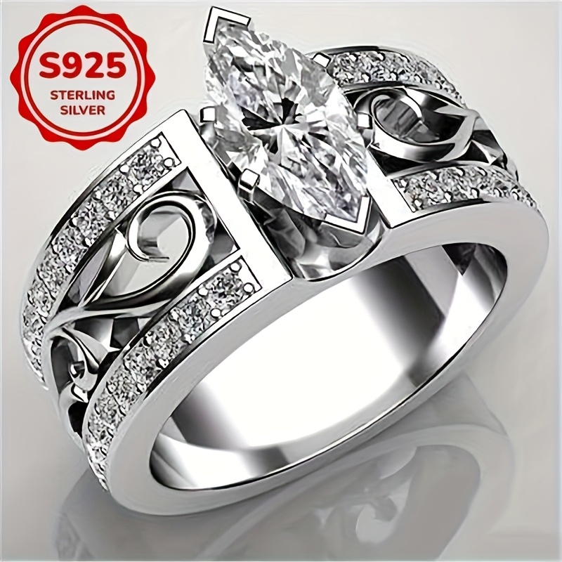 TEMU Bague Rétro Oeil de Cheval S925 : Bague de Bijoux Argentée Incrustée avec Style de Luxe et Bijoux Haut de Gamme, Cadeau de Demande en Mariage et