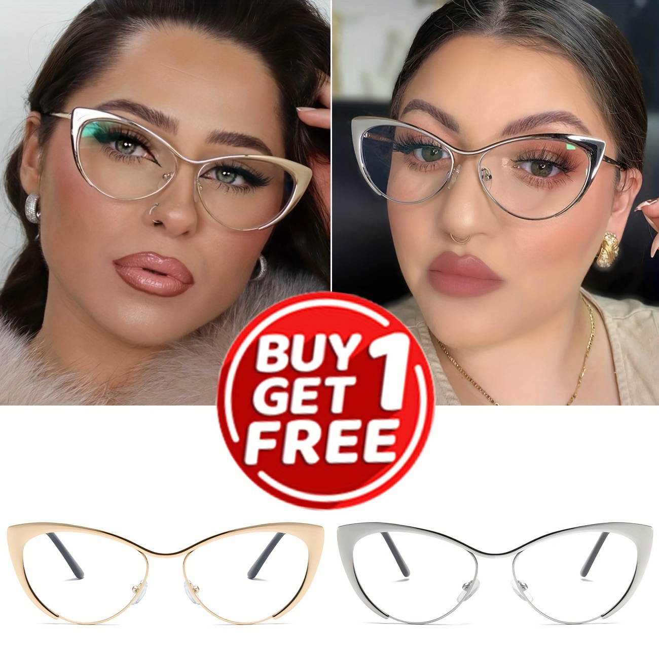 

2pcs Eye Blue Light Blocking Glasses For Women - Metal Frame, Clear Lens, Perfect For Parties & Casual Travel