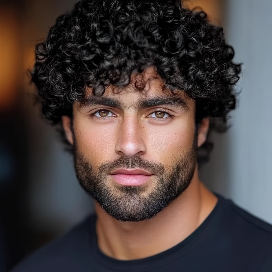 TEMU Perruque courte africaine roulée pour hommes européens et américains, style bouclé disco, perruque épaisse tendance pour hommes avec bandeau