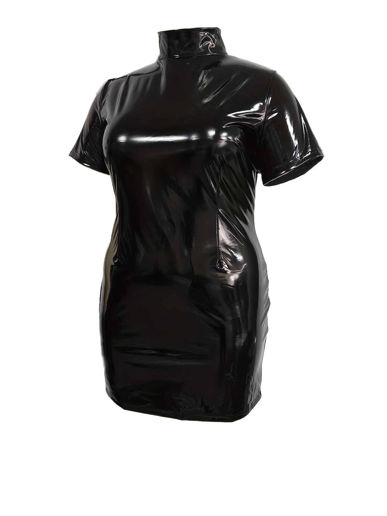 sleeveless formal women's black off the shoulder dress Translucent Latex Mini Dress. Black main image 1