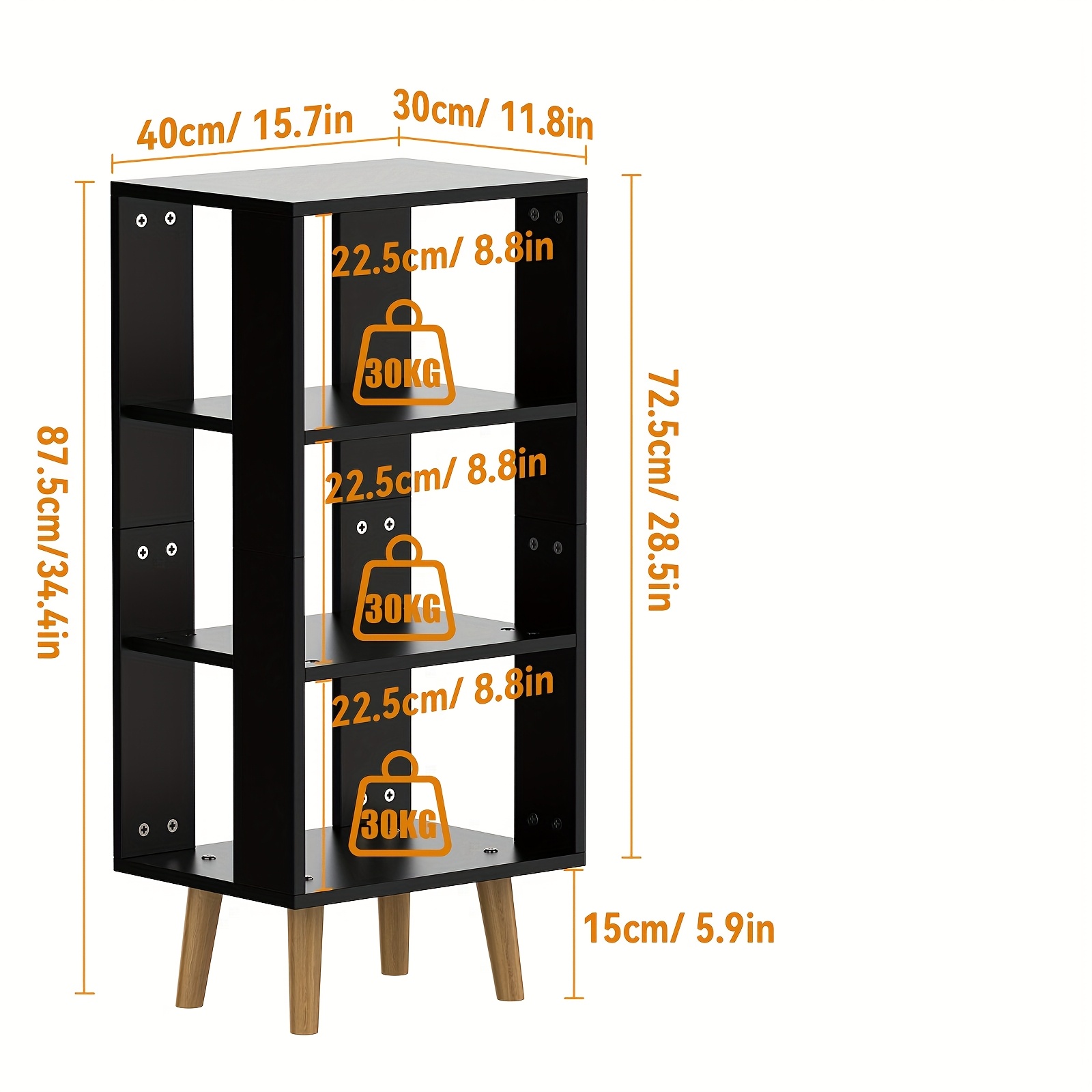 Bedside Layers Side Table With Shelf 40x30x87.5cm Black