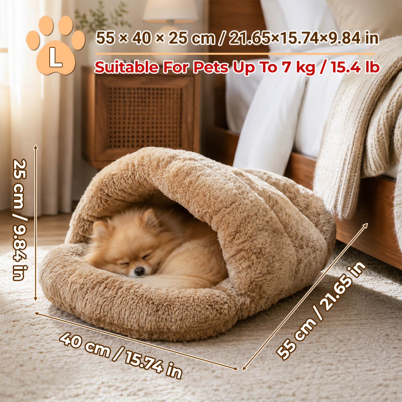 TEMU [2026 Newly Upgraded] Autumn/winter Warm Slipper-style Cat Bed, Semi-enclosed Windproof Cave, 1pc Thickened Insulated Cat Bed, Sleeping Pad For