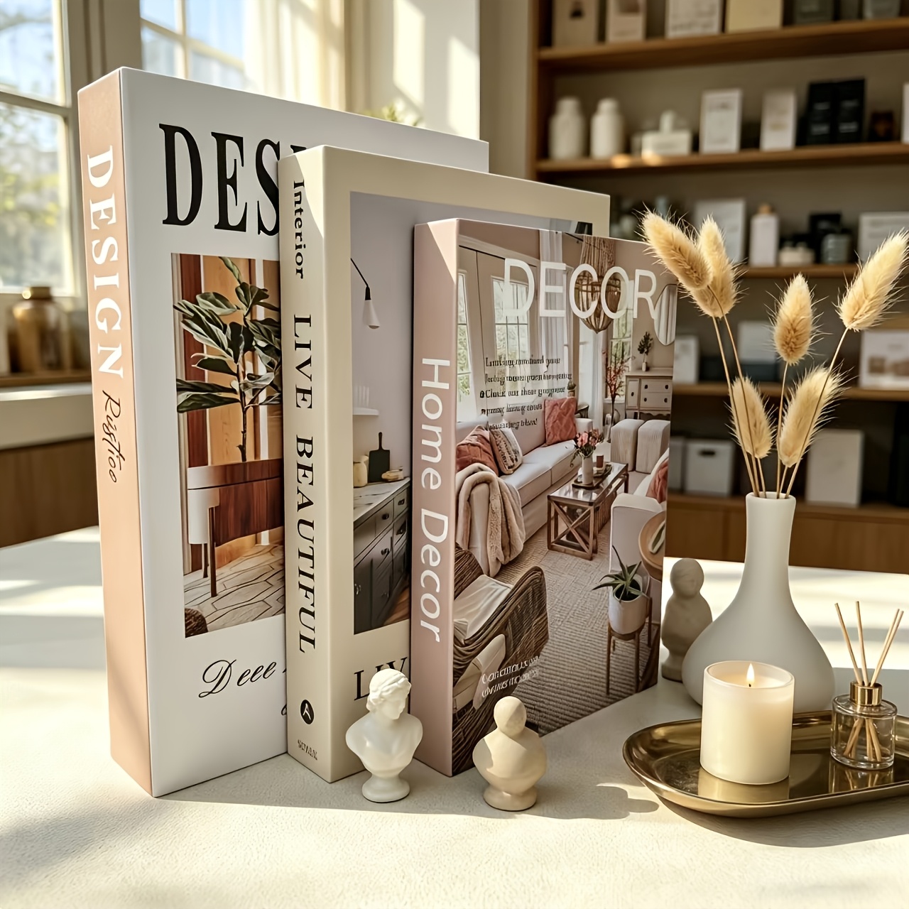 TEMU 3pcs Neutral Aesthetic Fake Decorative Books Minimalist & Rustic Style Books For Home Decor, Ideal For Coffee Table, Bookshelf, Living Room &