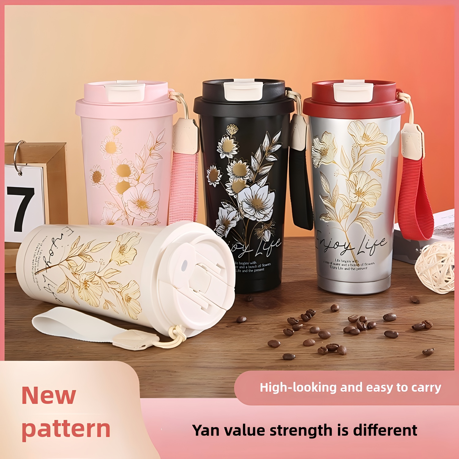 1 17 6 ounce 500ml travel coffee mug featuring a straw a - Temu Oman