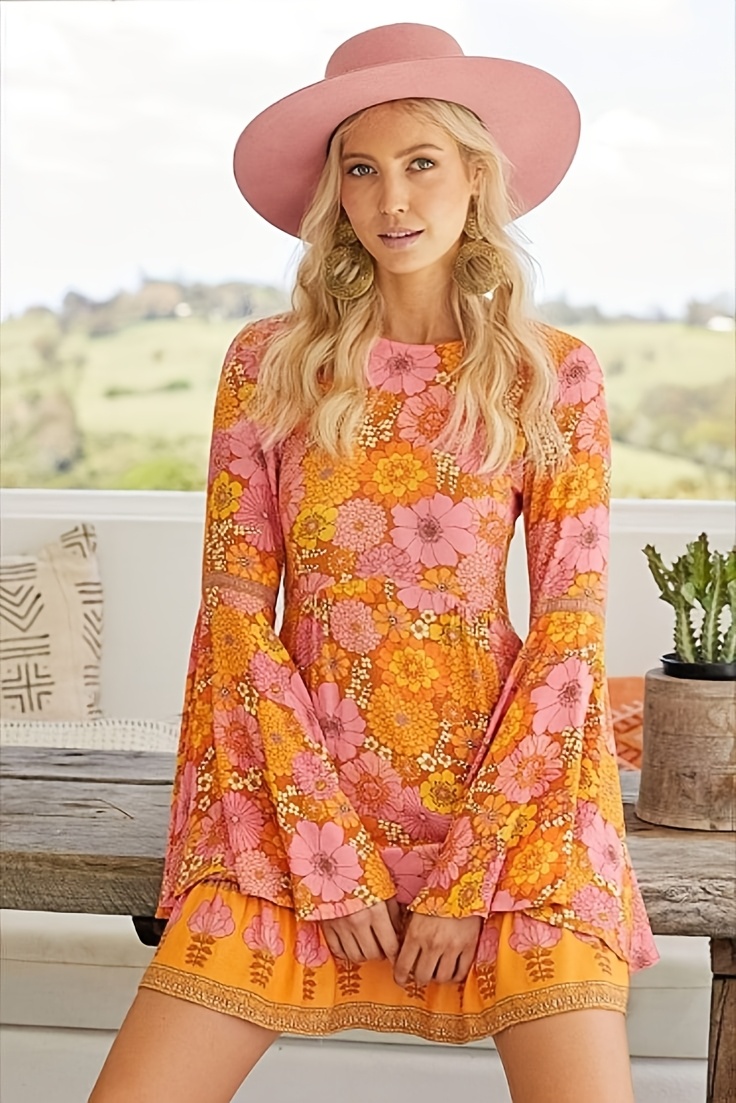 Womens Dresses Retro Bell Sleeve Dress Women's 70s 80s Retro