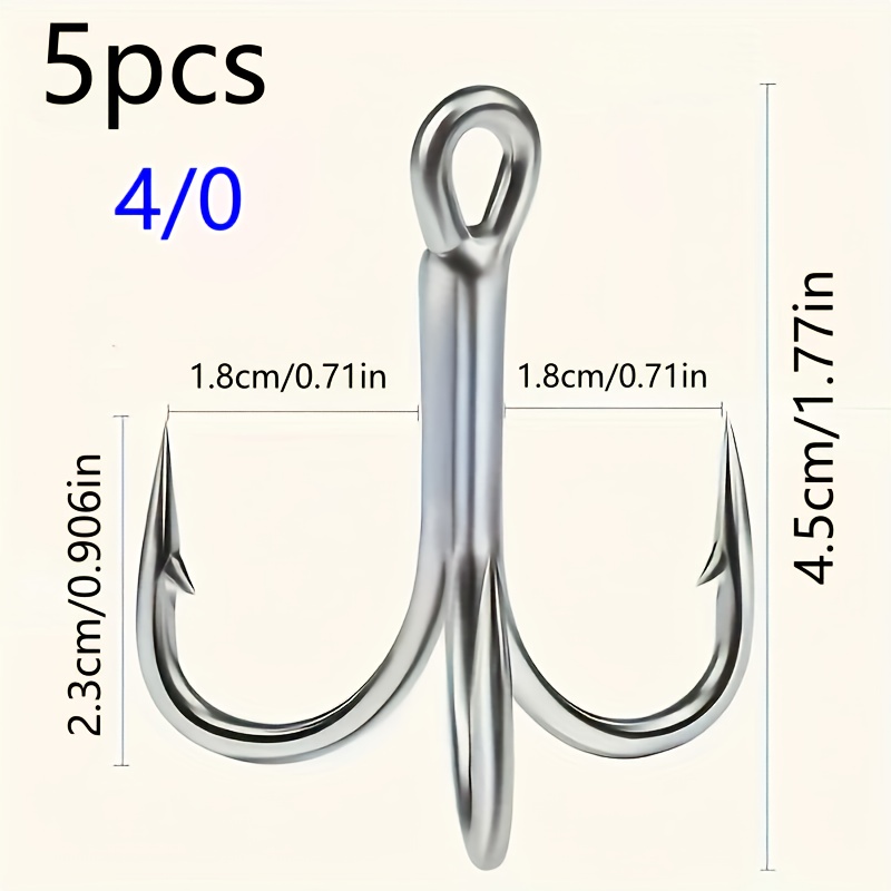 5 Extra-large Triple Anchor Hooks - Reinforced High-carbon Steel Material, Electroplated Black Barbed Fishing And Hunting Hooks - Rust-resistant Treble Hooks, 3 Sizes : 3/0#, 4/0#, 5/0#