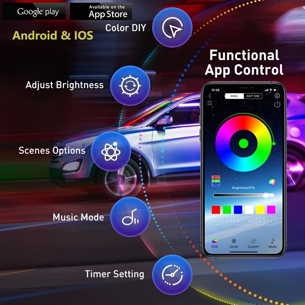 4pcs car underglow neon accent strip lights rgb bottom light with wireless remote control underbody light strips for car van suv truck 120 150cm details 4