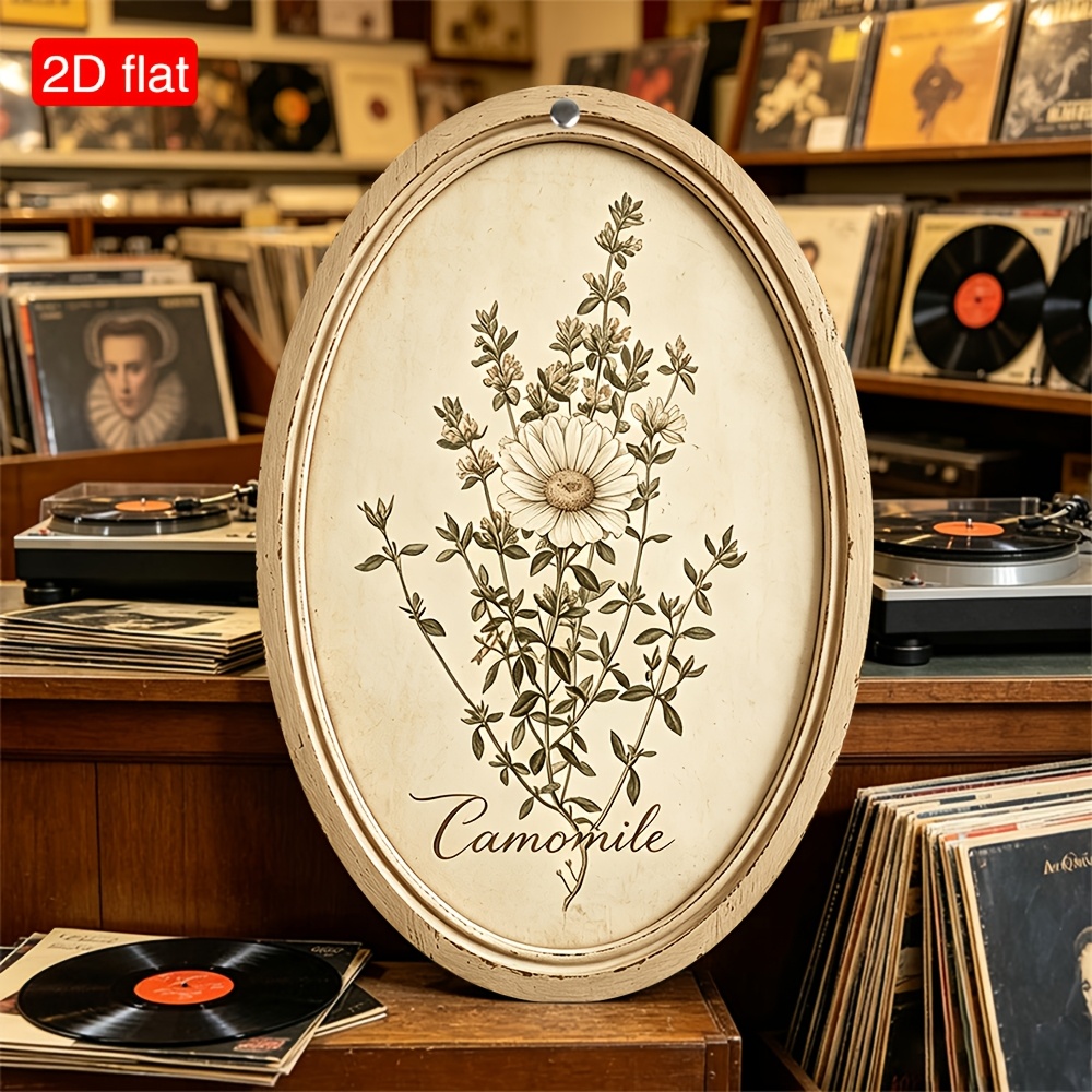 TEMU 2d Flat, 1pc Elliptical Picture Frame With Chamomile Plant Pattern, Suitable For Home, Living Room, Kitchen, Bedroom, Office, Desktop Or Wall
