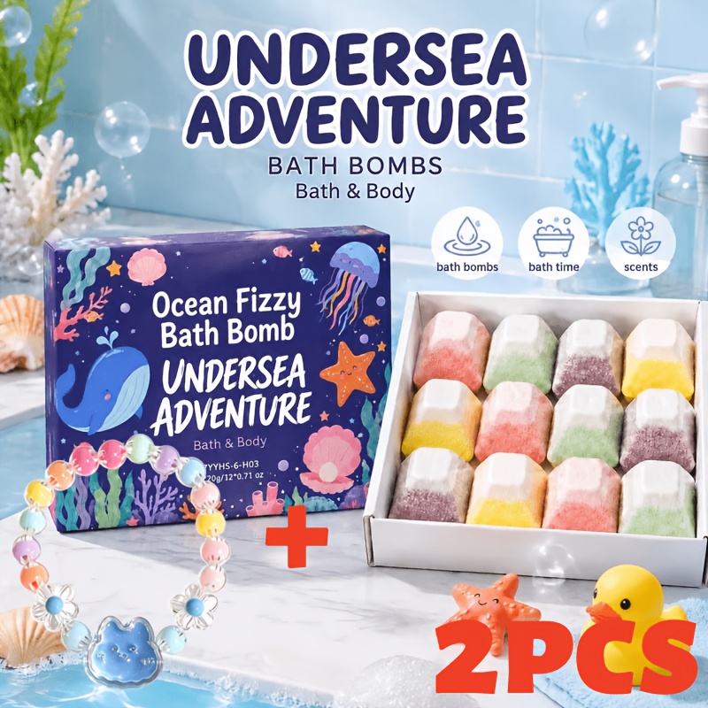 Image of 12pcs Mixed Color Block Bath , -friendly Smooth Dissolving Bath Cubes, Whimsical Ocean Vibe Gift Package Suitable For Birthday, Christmas Surprise Gifts
