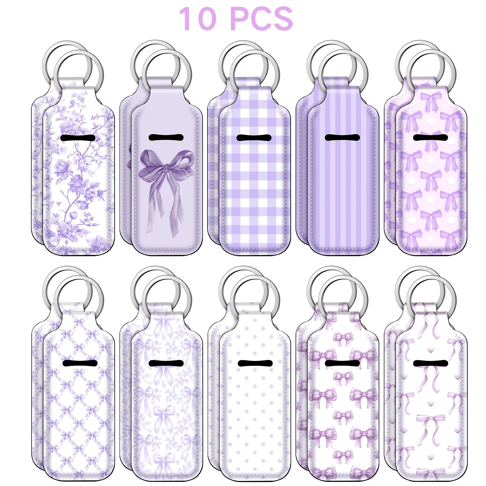 TEMU Collection de 10 porte-baumes à lèvres et porte-clés avec nœud violet, pochette élastique pour rouge à lèvres, sac accessoire de voyage,