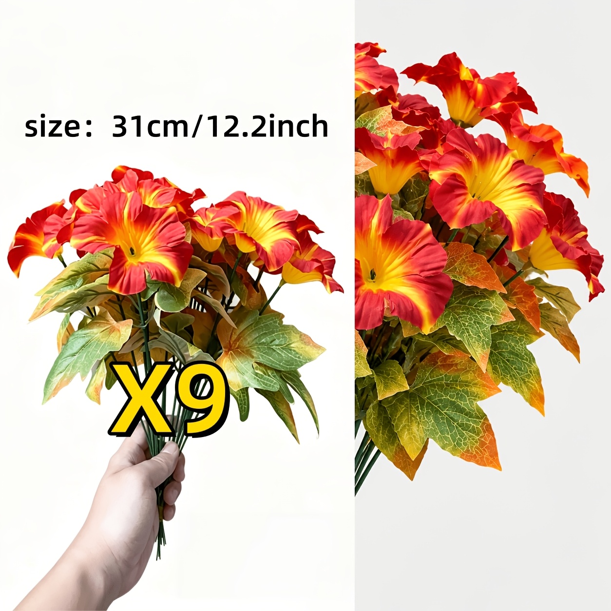 TEMU 9 bouquets de fleurs artificielles d'automne pour les fêtes, fleurs de décoration festive d'extérieur, chrysanthèmes artificiels mélangés,