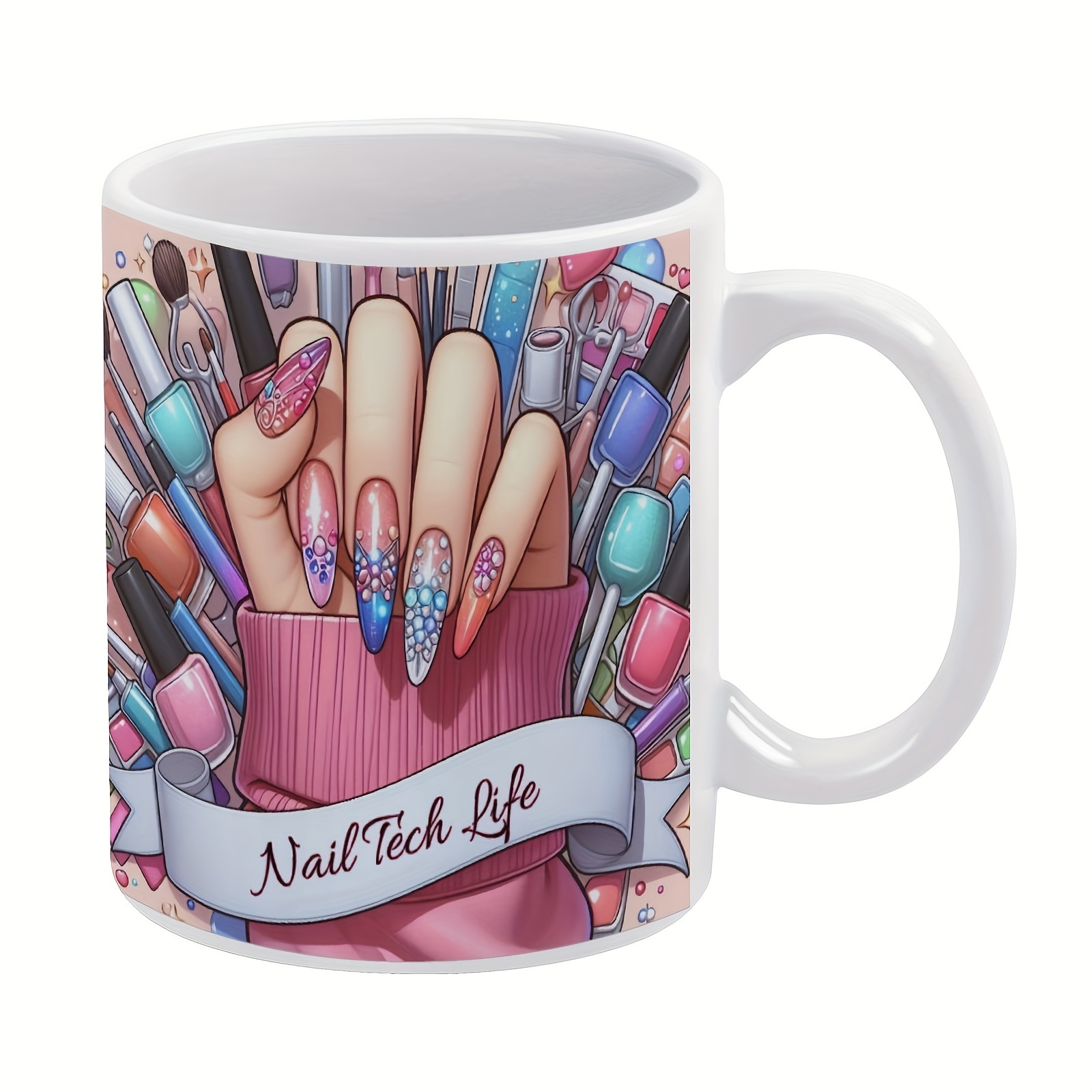 TEMU 1pc 11oz Ceramic Coffee Mug For Hot/ Cold Beverage - Ideal For Manicurist, Tea, , Water - Perfect Christmas, Birthday, Valentine's Day Gift For Nail Technician
