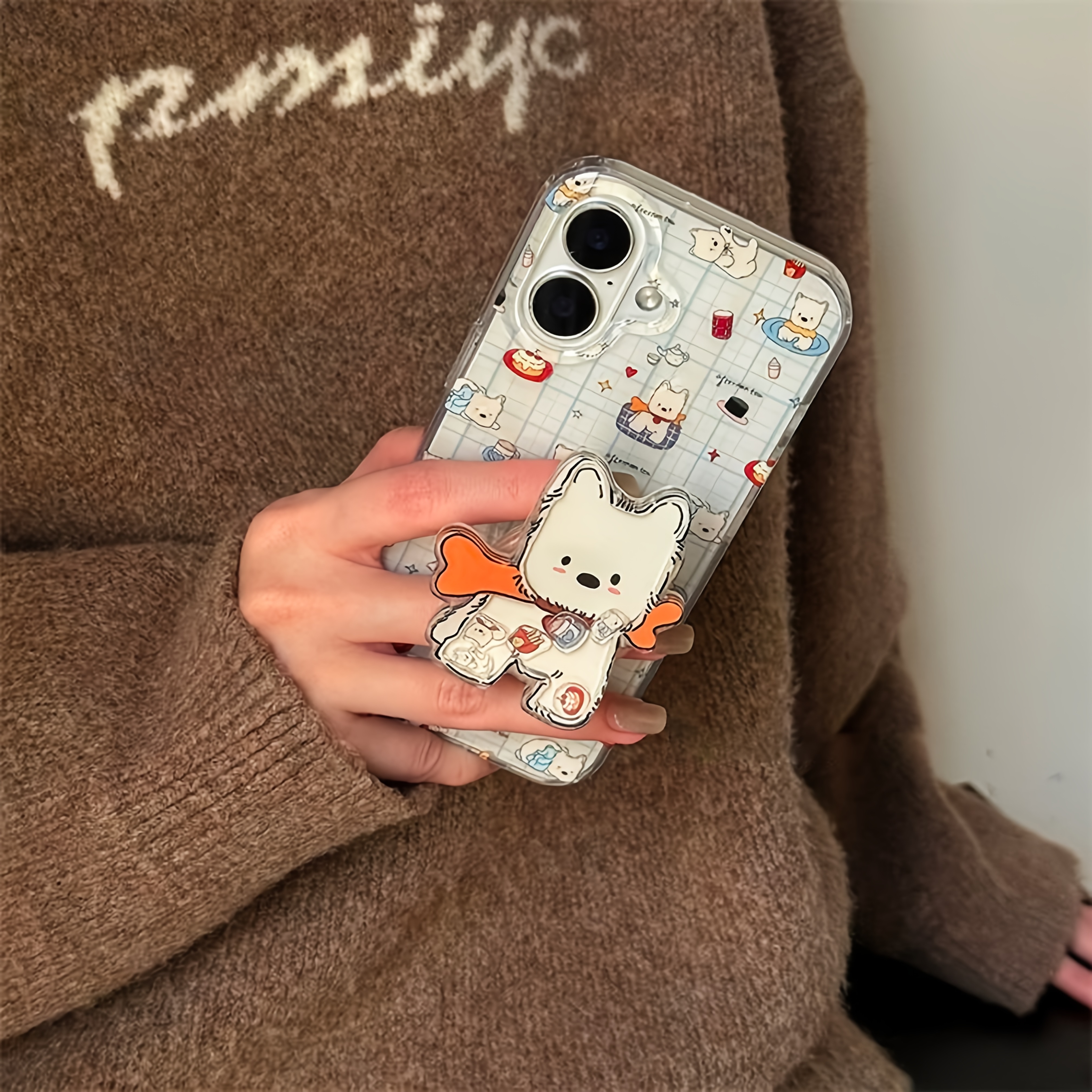 TEMU Phone Case: Highland Terrier Stand White Large-hole Imd Phone Case, Wobble Stand. Suitable For Iphone 17/16/11/13/ Plus/15 Pro/15 Pro Max/12/14