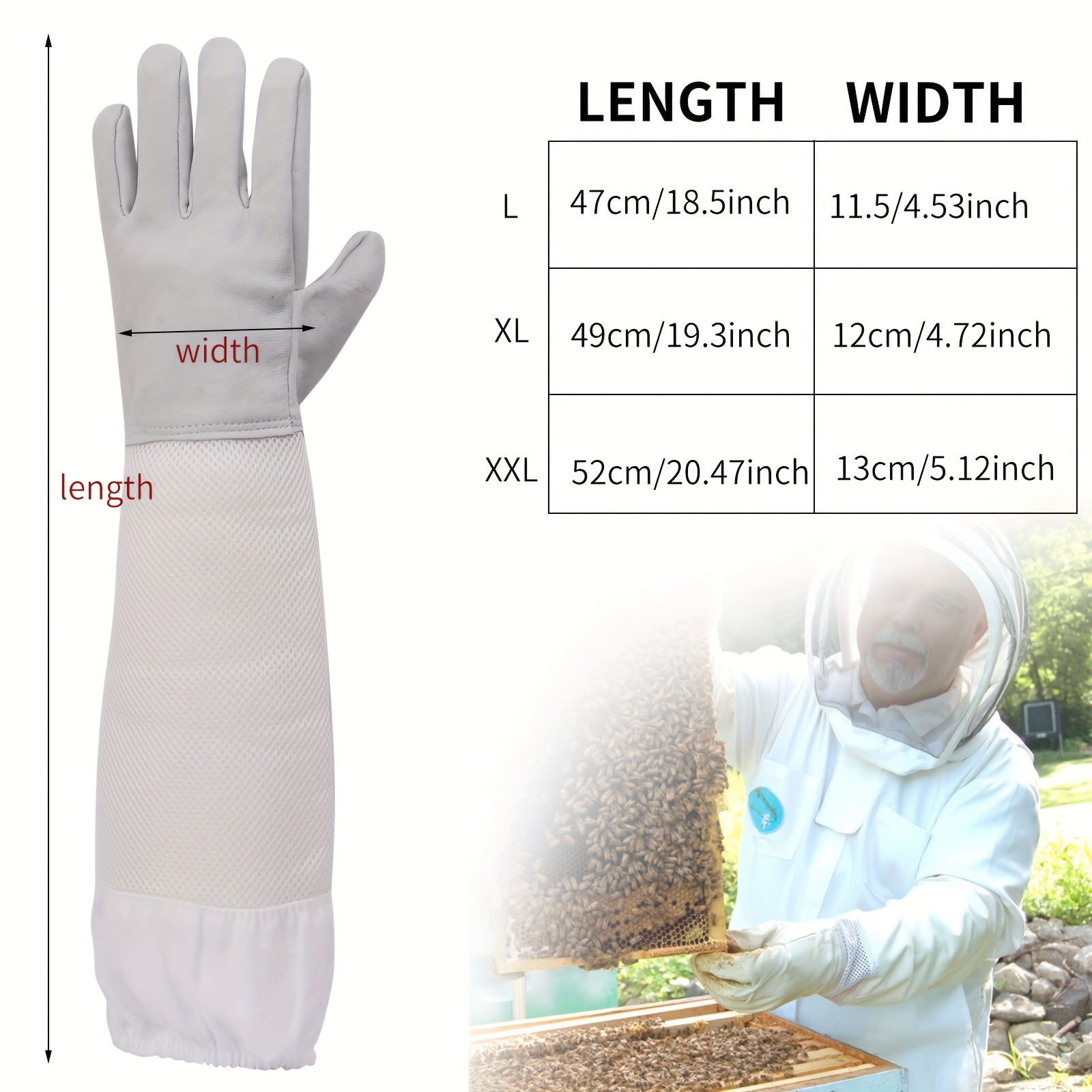 1 pair goatskin beekeeping gloves breathable bee keeper gloves with vented mesh sleeve bee keeping gardening work accessories