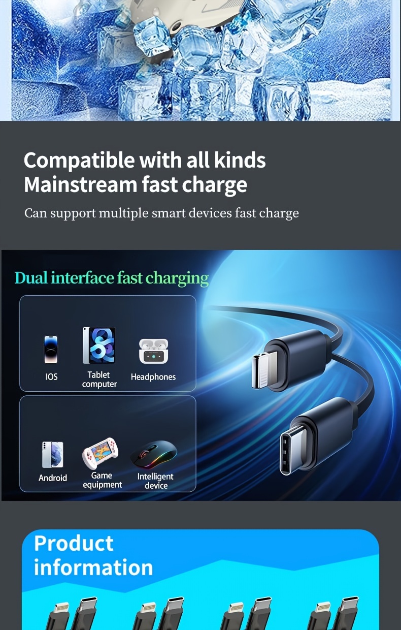 [Fast Car Charger] 120W 4-in-1 Retractable Fast Charging Car Charger - PD 3.0 Type-C Mobile Phone Charger For IPhone, Xiaomi, Huawei, Samsung Smartphone - Short Circuit Protection, Over Heat Protection, Over Voltage Protection, Over Charge Protection