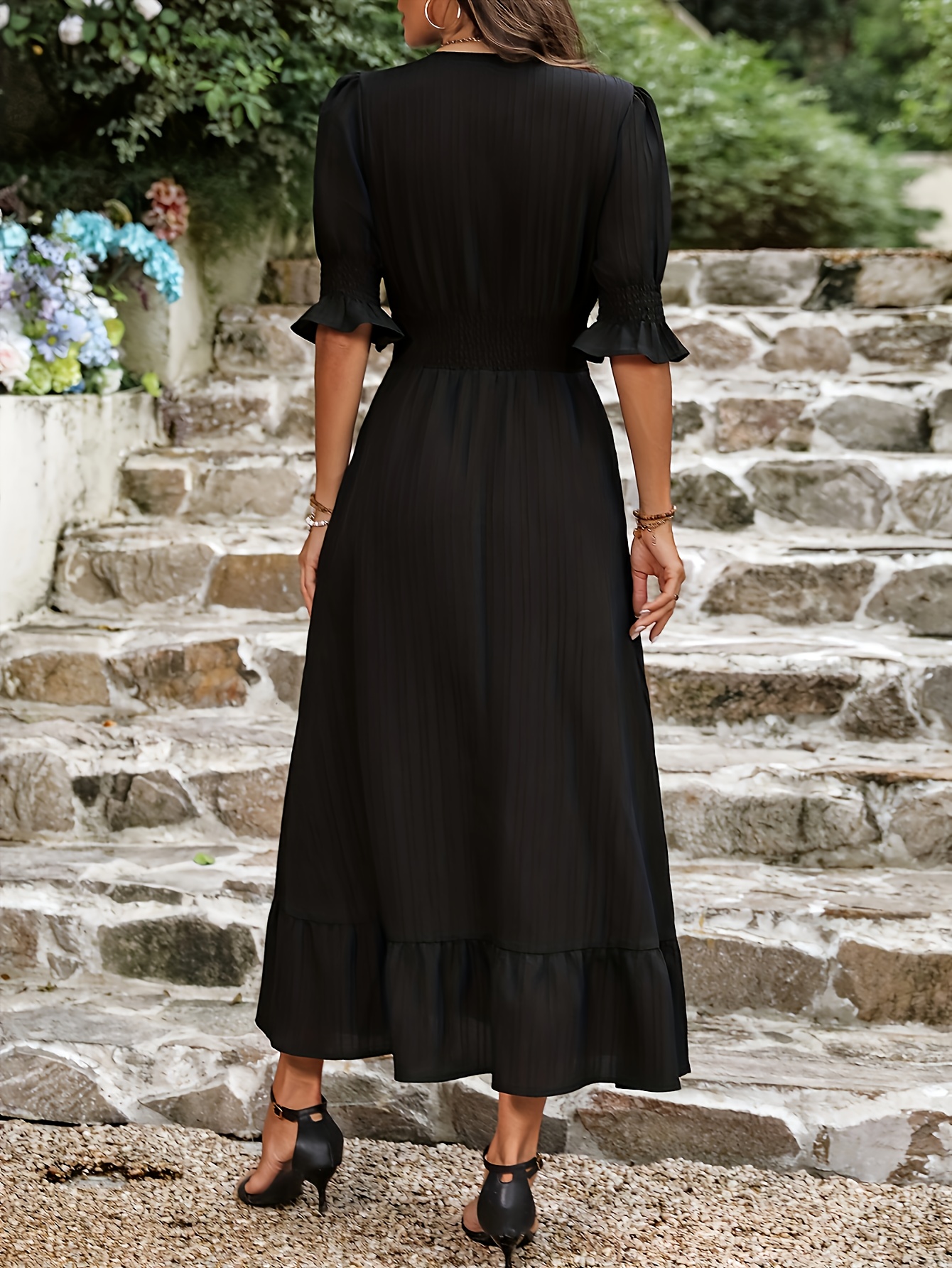 deep v neck peplum dress elegant black deep v neck peplum maxi dress ruched detail