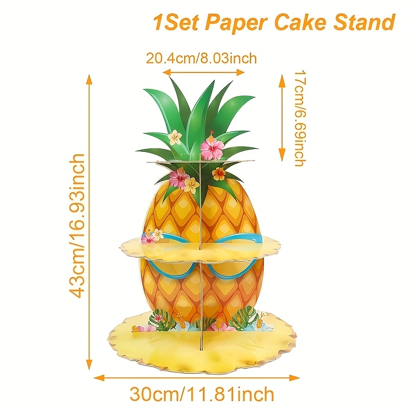TEMU Christmas, Halloween, 1set, Pineapple Theme 3-tier Cake Stand(non-food Contact), Centerpieces, Hawaiian Theme Pineapple Tropical Flower 3-tier
