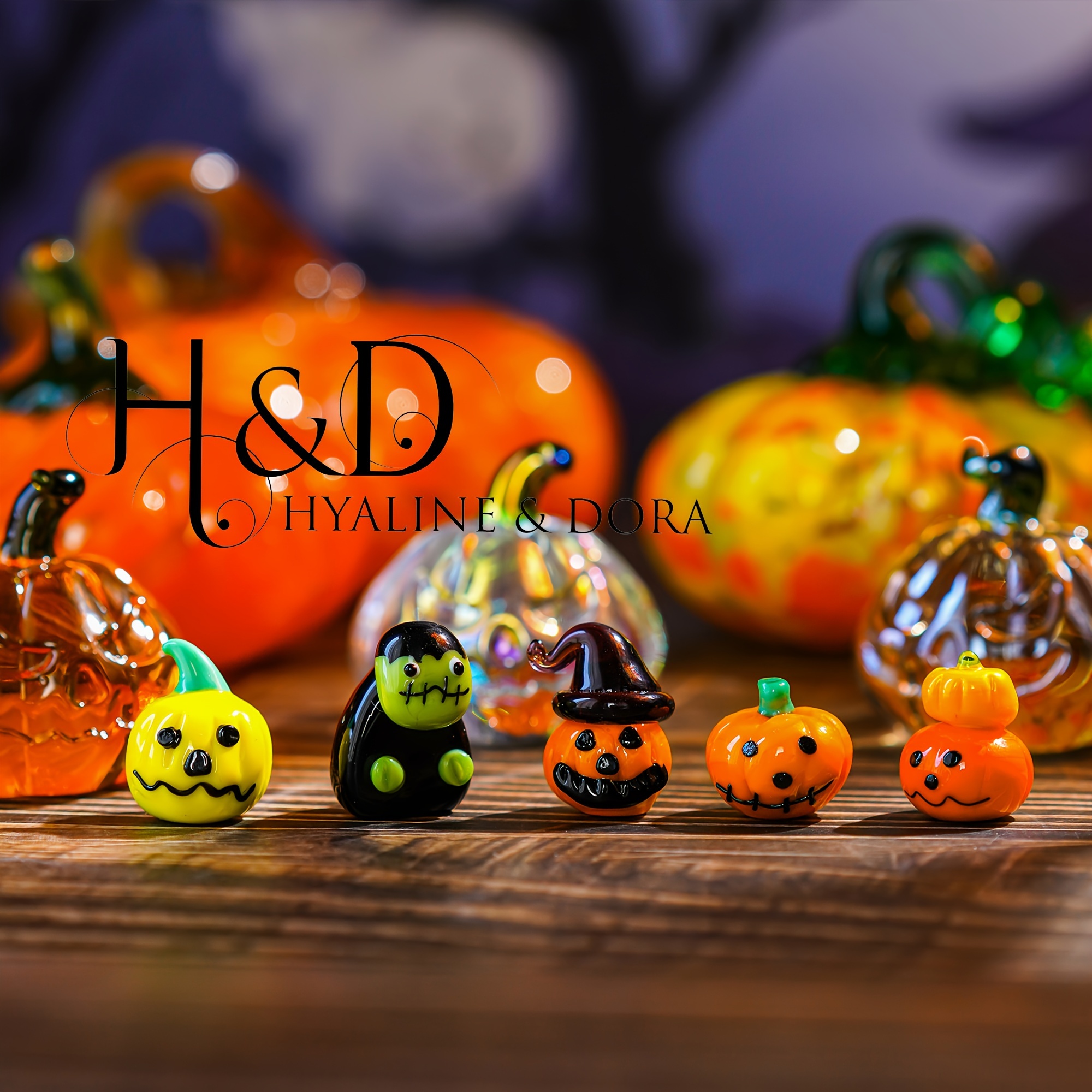 

H&d & Set Of 5 Blown Glass Figurines Handmade Decorative Mini Cute Glass Pumpkin For Halloween Carnival Party Haunted House Decor