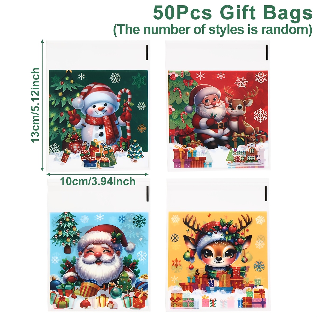 TEMU 50/100pcs, Colorful Christmas Mixed Gift Bags (random Style), Santa Claus Snowman Reindeer Pattern Gift Bags, Merry Christmas Party Decoration,