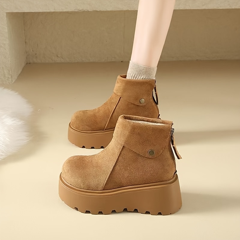 TEMU Women's Fashionable Elegant Meillard Thick-soled Short Boots, Women's Autumn/winter New Style Petite Height-increasing With Back Zipper And