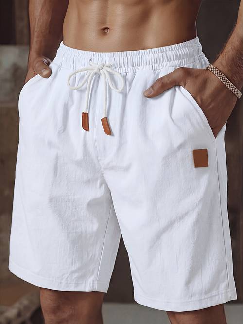 item picture mens linen shorts summer shorts elastic waistband solid color comfortable and breathable casual daily vacation style