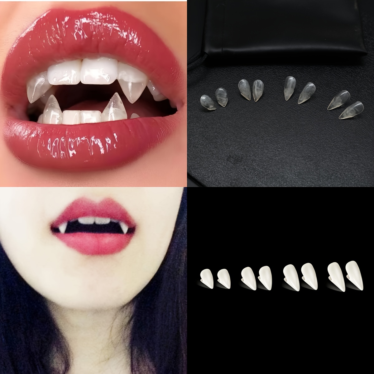 

8 Pairs Transparent & White 13/15/17/19mm Vampire Fangs, Resin Cosplay Teeth For Halloween Carnival, Cosplay Supplies