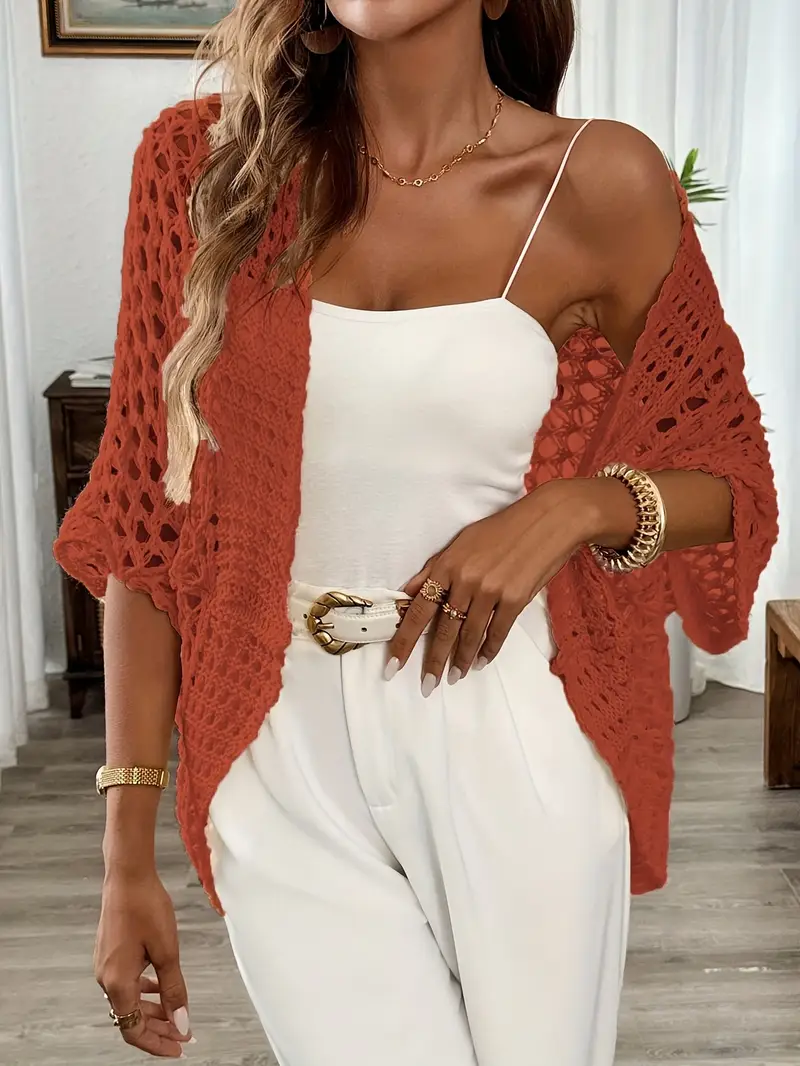 womens elegant open cardigan with batwing sleeves loose fit and lace design for spring and summer details 29