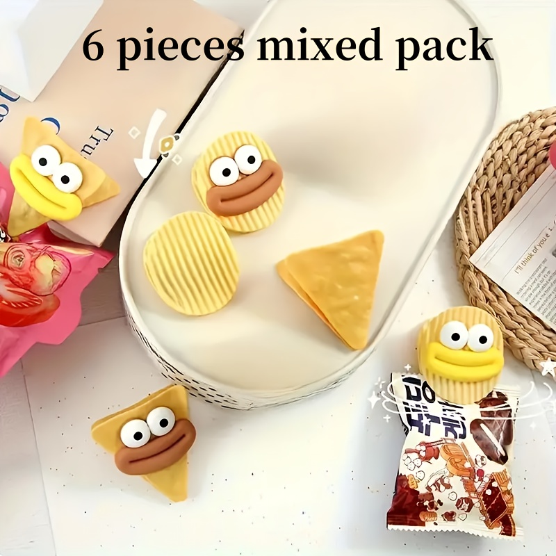3/4/6/10pcs Mixed Pack Cute Cartoon Chip-shaped Plastic Clips, Reusable Kitchen Storage Bags, Snack Bags, And Chip Bag Clips