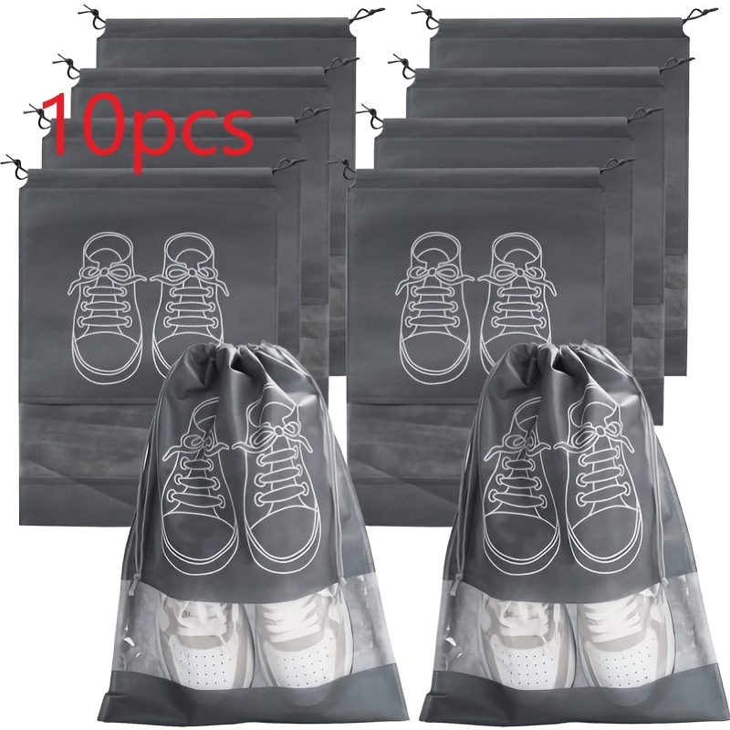 TEMU Lot de 10 sacs de rangement pour chaussures - Sacs de voyage anti-poussière non tissés avec fermeture à cordon, transparente et motif imprimé de