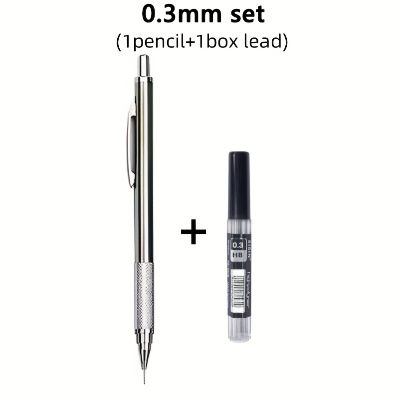 TEMU Metal Stainless Steel Anti Slip Mechanical Pencil Set 0.3 0.5 0.7 0.9 1.3 2.0mm All Metal Art Painting Automatic Pencil With Leads, Office