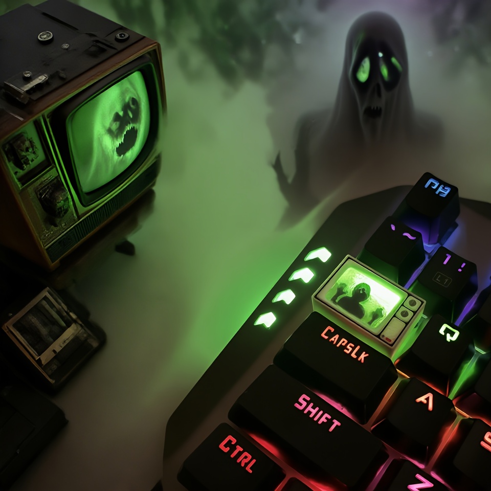 E-shop Haunted Artisan Keycap - 1.75U Tab-Taste für -Mechanical Tastaturen, Gruseliger Glow-CRT-Design, Halloween-Gaming-Deko, Einzigartiges Geschenk
