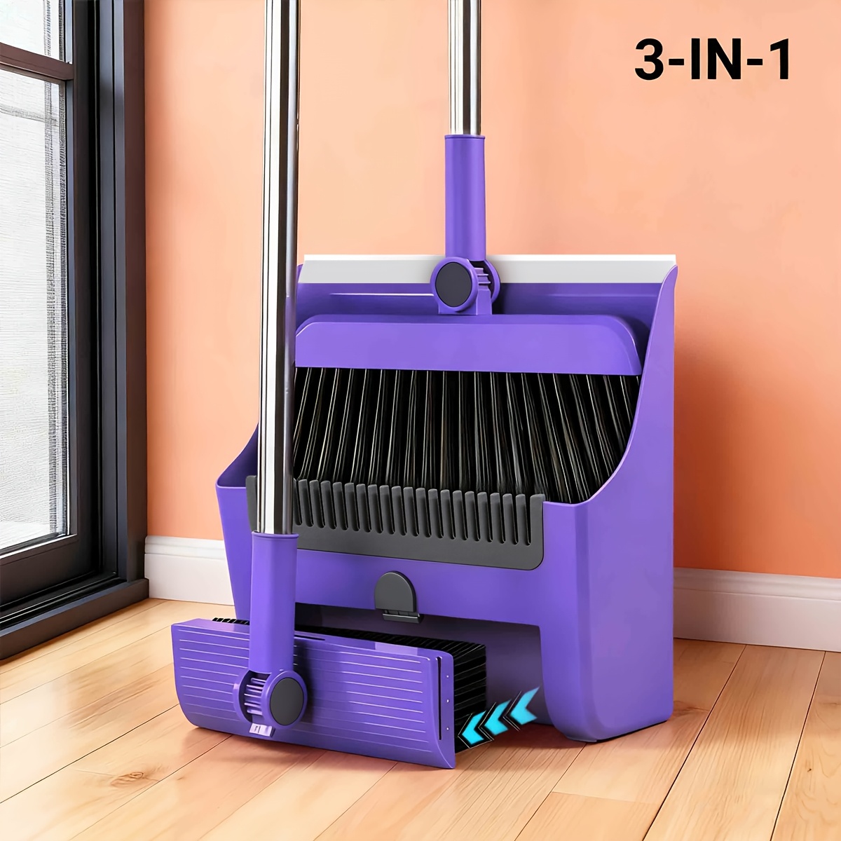 TEMU 3-in-1 Household Broom With Dustpan Floor, Brush Set 2-in-1|4-in-1 Foldable Broom With Dustpan Combo Set &brush Household Cleaning Tool Set With