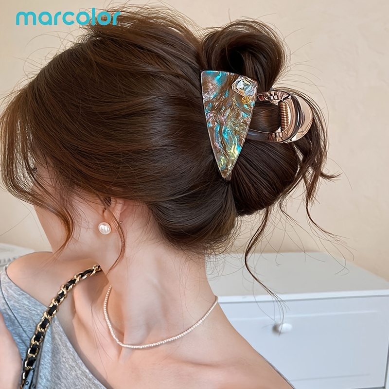 TEMU Marcolor 1pc Acetate Triangle Hair Claw, Luxury Rhinestone Half-up Shark Clip For Women, Accessory. Large Triangle Resin Shark Clip Decorated