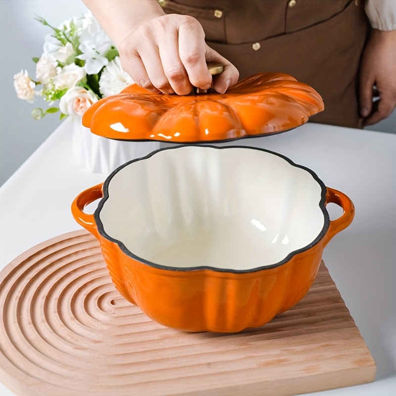 cast iron pumpkin soup pot non stick stew and cooking pot for gas induction   dishwasher safe kitchenware details 3