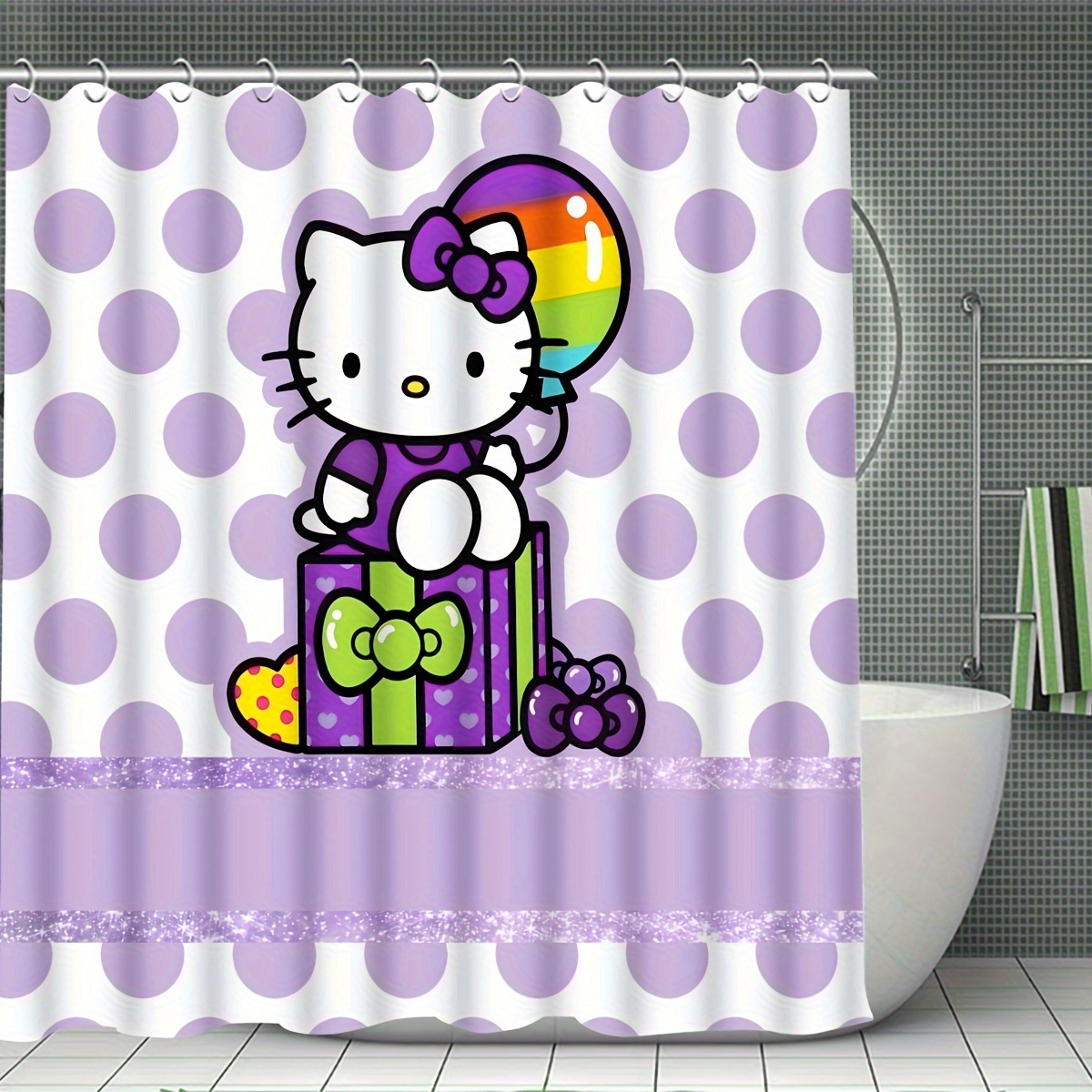 Cartoon Shower Curtain Sets With Water-resistant Polyester Blend, Knit ...