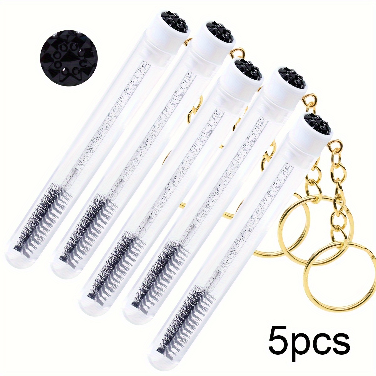 5pcs Eyelash & Eyebrow Brushes Set, Reusable Mascara Wands With Keychain, Oil-free Polyester Bristles, Abs Plastic Rod, Dust-proof Case, Micro Makeup Tools For Normal Skin