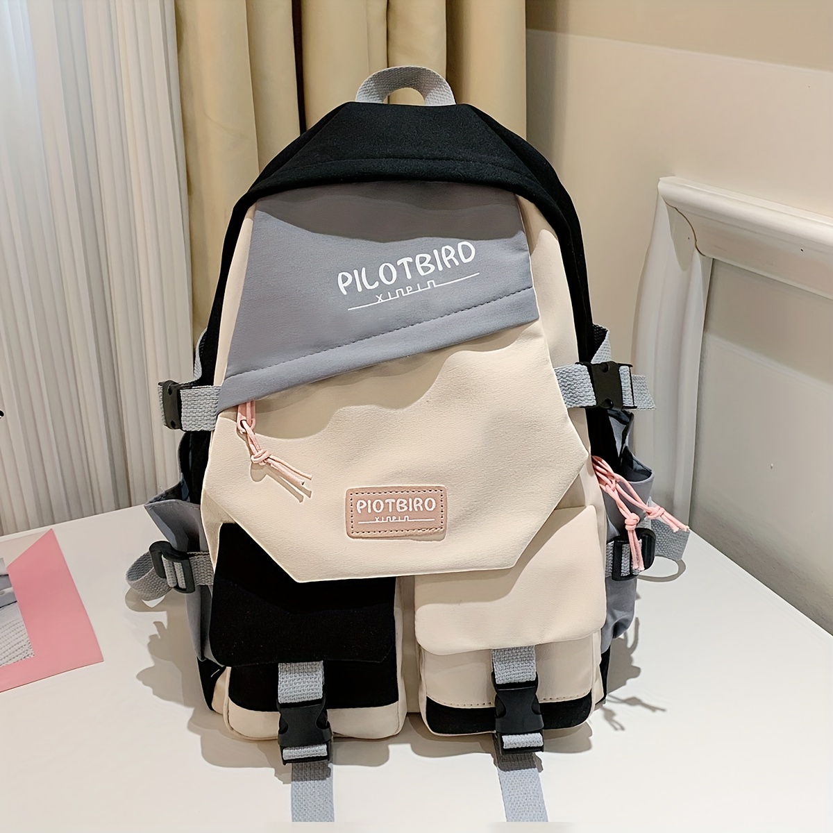 TEMU Mochila de estilo coreano de gran capacidad y versátil con colores para de secundaria y preparatoria