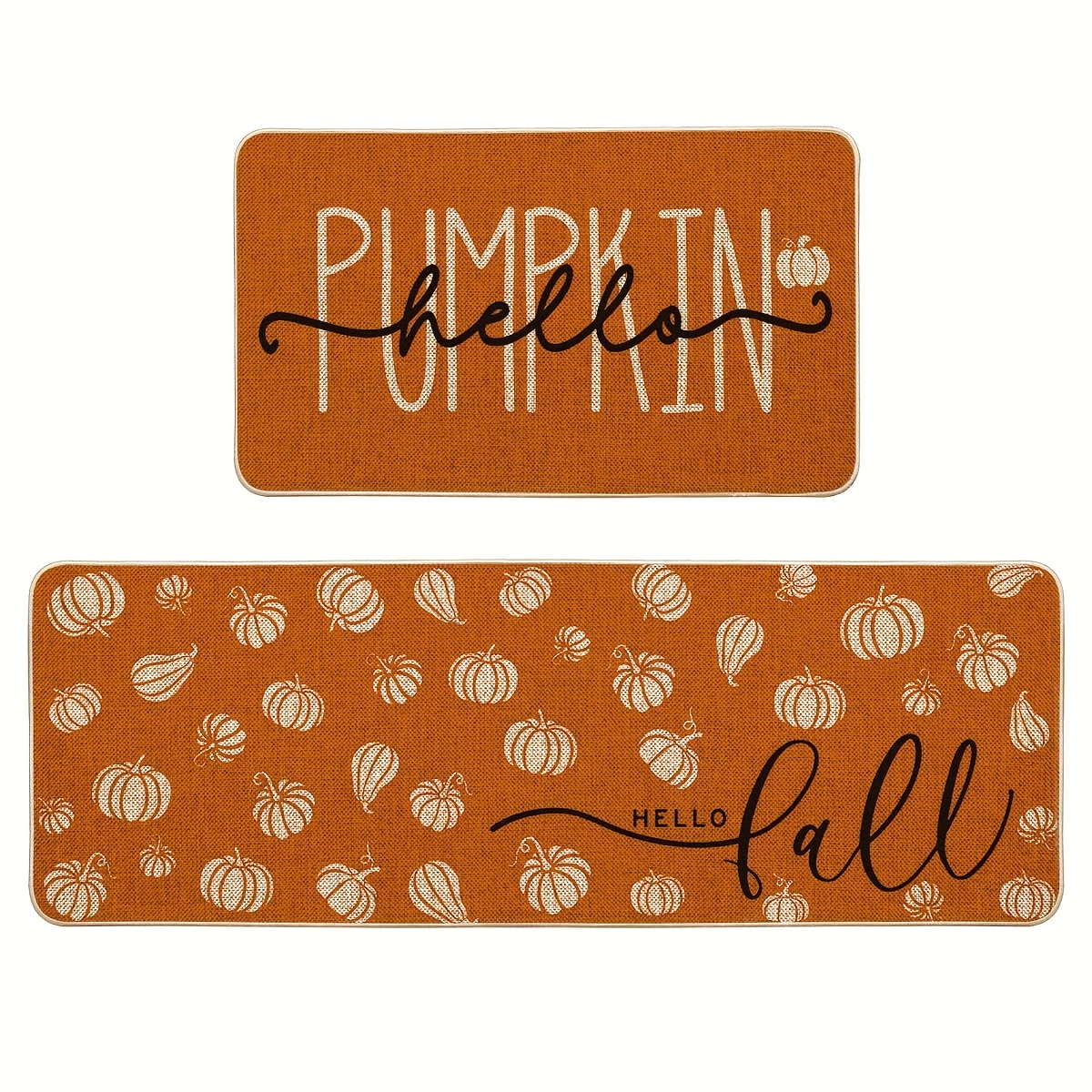 TEMU Kitchen Rug With A Christmas Theme Featuring Vibrant Pumpkin And Snowman Designs, Perfect For Winter Decor. Made From Fabric, This Mat Is Ideal