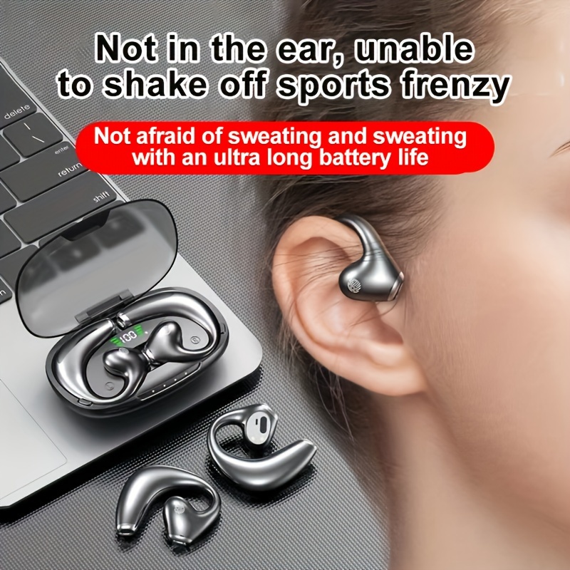 Ear mounted earphones, wireless non in ear air conduction earphones,  sports, running, cycling, driving, business meetings, high-quality  earphones, ultra long standby, intelligent digital display, 